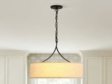 Modern 3-Light Fabric Pendant Light, Black Adjustable Drum Chandelier, Matte Black Fabric Shade W1367P460380