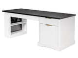 55" Modern Fluted Office Desk with Storage Cabinet & Drawers, Computer Writing Desk with Power 60780719