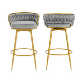 ZUN Swivel Counter Height Bar Stools Set of 2,31.5"Bar Height Stools with Hand-Woven Backrest & Gold N762P216979E