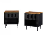 2 Set Nightstands with Grille Striped Doors, Mid Century Modern Nightstand, Bedside Table with W578P193301