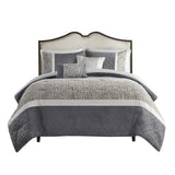 ZUN 5 Piece Textured Jacquard Stripe Comforter Set with Throw Pillows-King/Cal King B035P280387