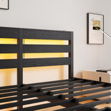 Queen Size Metal Bed Frame with Wooden Headboard, RGB Lights, Charger, Storage Shelf, Noise-Free, No W840P209907