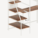 Full size loft metal bed with white for bedroom and dormitory, with built-in charging station and 12090426