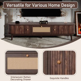 Modern Design TV Stand for 75" TVs, Media Console TV Cabinet with Rattan-Front Drawer for Living N710P257609P
