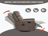 Camel Brown Genuine Leather Heat Massage Manual Recliner Chair with Rocker and Swivel for Living W1803P323716