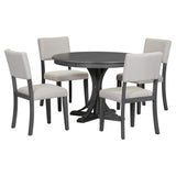 ZUN 5-Piece Retro Round Dining Table Set with Curved Trestle Style Table Legs and 4 Upholstered Chairs 68208940