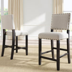 ZUN 2 Pieces Rustic Wooden Counter Height Upholstered Dining Chairs for Small Places, Espresso+ Beige 03643073