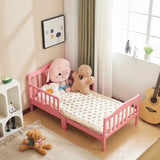 Single-Tier Vertical Slat Wooden Bed with Side Rails Pink, Pine, Kids Bedroom Furniture Safe & 18653966
