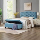 Upholstered tufted button storage bench ,Linen fabric entry bench with spindle wooden legs, Bed W2186P151308