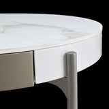 Modern Round White & reall wood color Coffee Table Drawers and metal legs,Drum Coffee Table W1911P269601