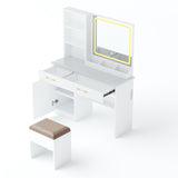 32'' Wide Makeup Vanity Desk with Lighted Mirror and Power Outlet, Dressing Table with Large Storage 13725973