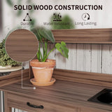 Dark Brown Outdoor Potting Bench with Storage Cabinet,Sink and Faucet ,Hooks 94600135