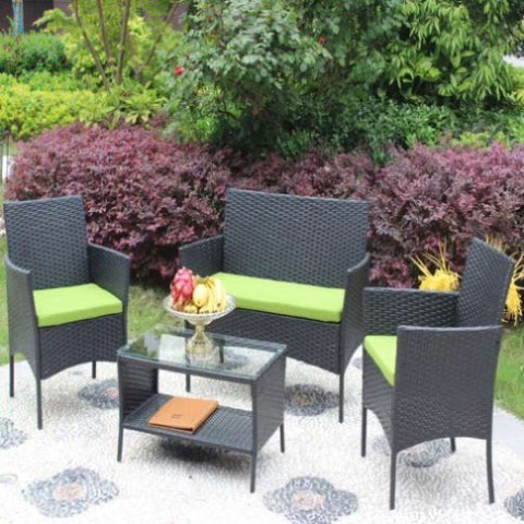 ZUN 4 PC Rattan Patio Furniture Set Outdoor Patio Cushioned Seat Wicker Sofa W20985038