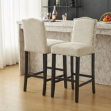 Barstools Set of 2, Counter Height Upholstered Bar Stools for Kitchen Island, Beige Rubberwood Legs N779P254675F