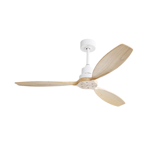 ZUN 52 Inch Wooden Ceiling Fan White 3 Solid Wood Blades Remote Control Reversible DC Motor Without W882P147267