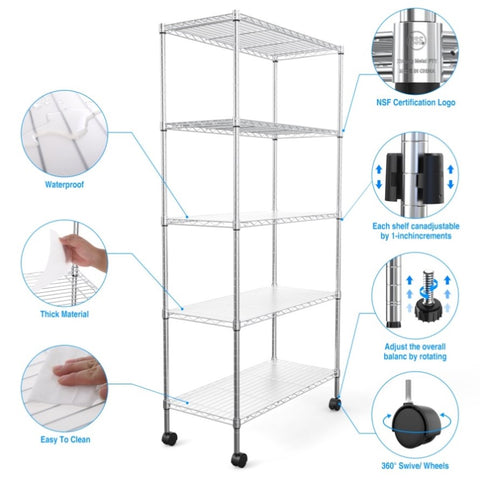 ZUN 5 Tier Shelf Wire Shelving Unit, NSF Heavy Duty Wire Shelf Metal Large Storage Shelves Height 31867448