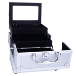 ZUN SM-2176 Aluminum Makeup Train Case Jewelry Box Cosmetic Organizer with Mirror 9"x6"x6" Silver 05418459