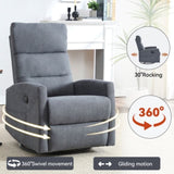 Manual Recliner Chair with Rocker and Swivel in Fabric for Living Room, Grey W3224P289293