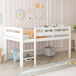 ZUN Twin Wood Loft Bed Low Loft Beds with Ladder,Twin,White WF286816AAK