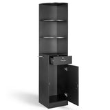 3-Tier Corner Salon Cabinet with 1 Door & 1 Drawer, 15mm E0 Grade Particleboard Matt Black, 75.2" H 45410209