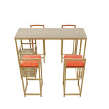 Bar table and chair five piece set, gold frame, multi-layer tabletop, chair cushion and backrest W3064P245383