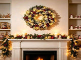 24" Artificial Flocked Christmas Wreath, PreStrung 50 Warm White BatteryPowered LED Lights Frosted 86835740