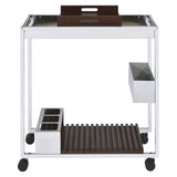 Chrome and Brown Serving Cart with Stemware Shelf B062P184578