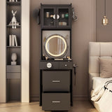 Small Vanity Desk with Mirror and LED Lights, Makeup Table with Charging Station and drawers and 89825155