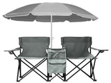 Portable Outdoor 2-Seat Folding Chair with Removable Sun Umbrella Grey 17431575