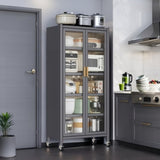 65" Kitchen Pantry Storage Cabinet, 6 Tier Metal Display Storage Cabinet with Transparent Door, W3204P300623