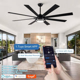 ZUN 72" Integrated LED Matte Black Large Smart Ceiling Fan with Remote Control W1367139019