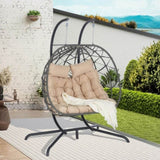 ZUN 2 Person Outdoor Rattan Hanging Chair Patio Wicker Egg Chair W874P146257