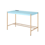 ZUN Baby Blue and Gold Writing Desk with USB Ports B062P184576