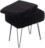 Faux Fur Storage Ottoman Vanity Stool with Metal Legs, Anti-Slip Feet, and Hidden Storage, 16.5" x 03652854