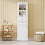 ZUN 63" Tall Bathroom Storage Cabinet with Glass Doors, Free-Standing, Two Drawers, and Adjustable N729P171305K