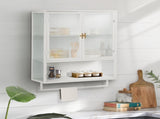 23.62"Glass Doors Modern Two-door Wall Cabinet with Featuring Two-tier Enclosed Storage, an Open W757119332