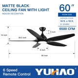 60 In Intergrated LED Ceiling Fan Lighting with Black ABS Blade W136755953