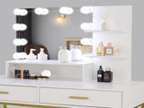 Large Vanity Set with 10 LED Bulbs, Makeup Table with Cushioned Stool, 3 Storage Shelves 2 Drawers, 09207854