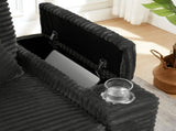 Fluffy Corduroy Storage Armrest Sofa,Single Versatile Seat with Ottoman,Cup Holder,Bluetooth W3705P476390