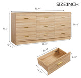 Modern Natural 9-Drawer Dresser for Bedroom - Ample Storage Wide Chest of Drawers, Sturdy & Safe W1785P221010