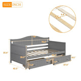 Twin Wooden Daybed with 2 drawers, Sofa Bed for Bedroom Living Room,No Box Spring Needed,Gray WF192860AAE