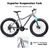 ZUN 26 Inch Fat Tires Mountain Bike, 4-Inch Wide Wheel, 21-Speed Disc Brakes, Mens Womens Trail Beach 86868172