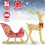 8 Modes Lighted Christmas Reindeer & Sleigh - 16.97ft Warm Yellow LED String Decoration, Sturdy 55354340