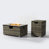 Beige Rattan Fire Pit Table with Tank Holder and Ceramic Tile Tabletop W853P202196