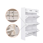 ZUN PVC Surface Shaker Shape Door Shoe Rack 3 Doors Shoe Cabinet With 2 Drawers With Open Space for W2139134911