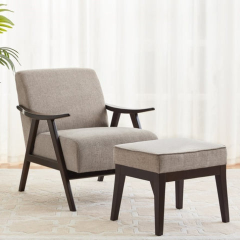 ZUN Accent Chair with Ottoman, Upholstered Mid Century Chair and Footrest, Solid Wood Arm Chair, Living W2975P223180