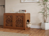 Walnut HollowCarved Cat Litter Box Enclosure Cabinet, MultiPurpose Sideboard with Vent & Large Cat W2557P480150