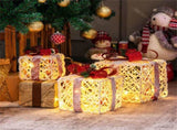 3-Piece Flocked Christmas Gift Boxes - 60 Warm-White LEDs, Timer Function, WhiteRed Festive Decor 84994515