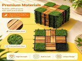 30 Pack Acacia Wood Interlocking Deck Tiles, 12x12in Snap-On Patio Flooring, Natural Wood Finish, 98573591