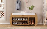 ZUN TREXM Retro Multifunctional Storage Bench with Cushion and Curved Side Panel for Entrance and Living N715P194061D